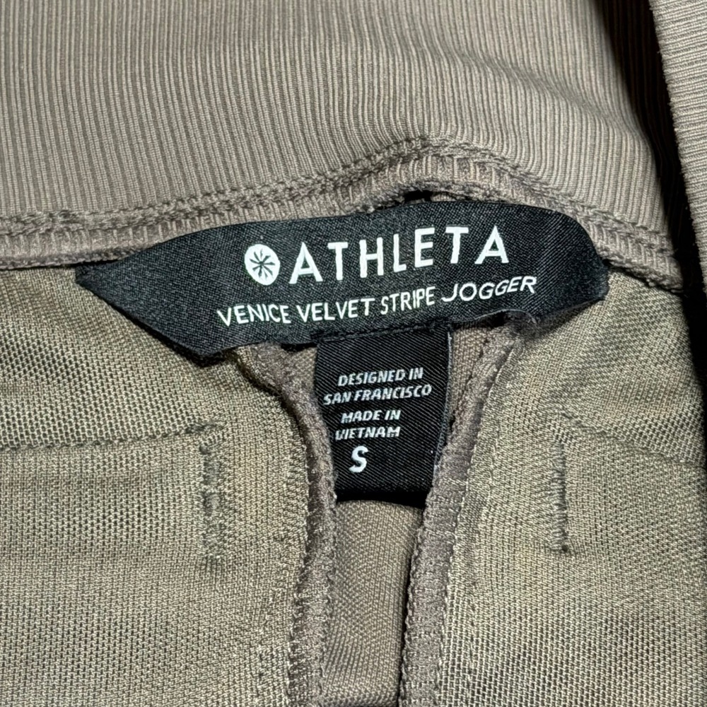 Athleta Venice Velvet Stripe Jogger Women Small Brown Black Side Tape Zip Pocket - Picture 4 of 7